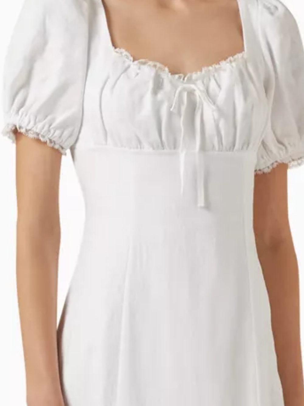 Reformation Cherise White Lace-Trim Linen Midi Dress